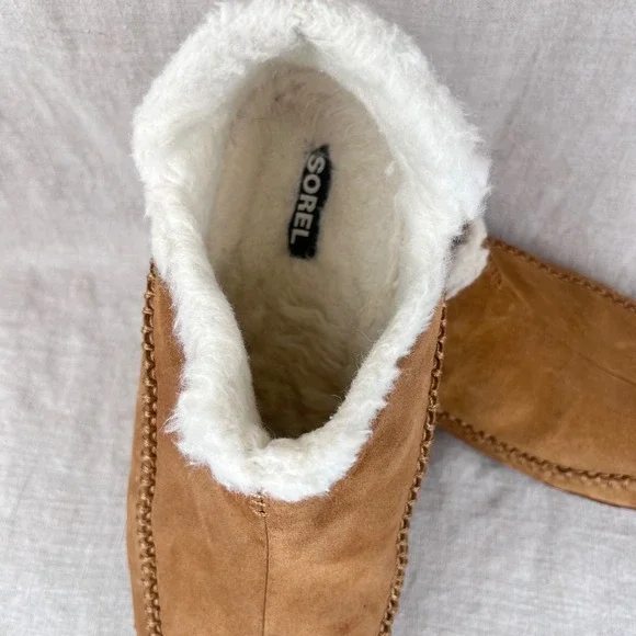 Sorel Manawan II Mens 13 Elk Natural Suede Faux Fur Lined Slippers NM3472-242 - Picture 4 of 11